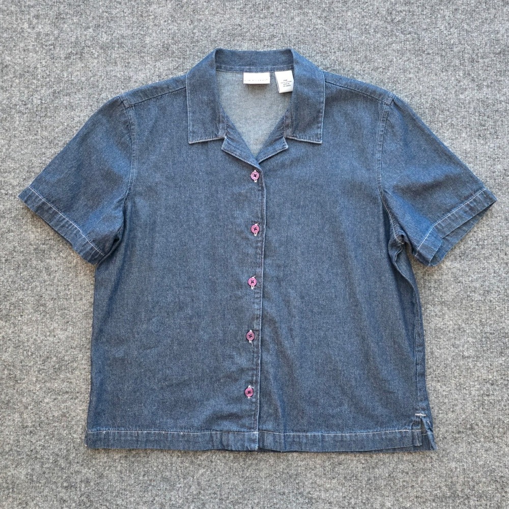 Vintage 90s Blue Denim Short Sleeve Button Down Shirt By Kim Rogers PM